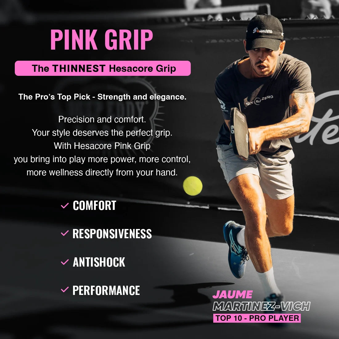 Hesacore Pickleball Grip - 5.25 Inches Long - Regular Feel - Pink